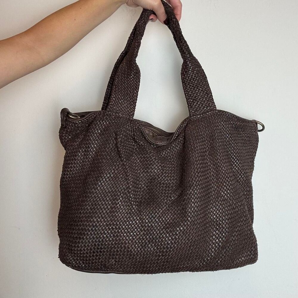 Handmade in Italy brown woven leather tote slouchy bag